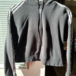 Adidas Black Hoodie with White Stripes